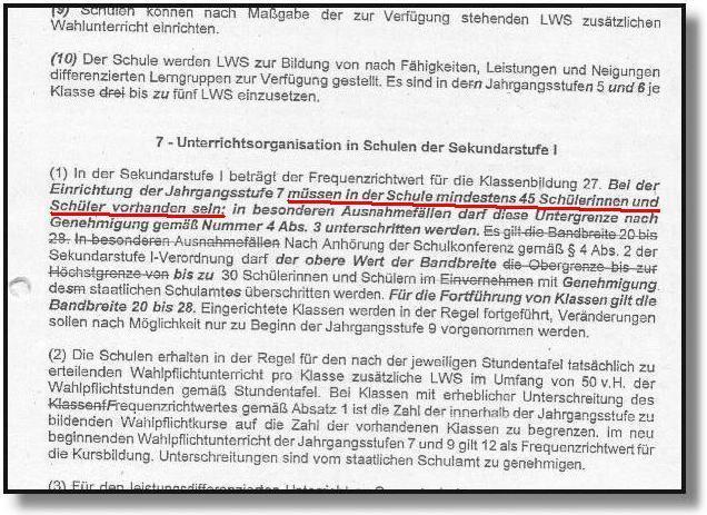 Ausschnitt aus dem Entwurf der VV Unterrichtsorganisation 2002/03 Seite 6, wie es im Landeselternrat vorgelegt wurde