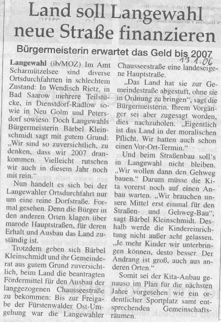 Zeitungsausriss MOZ 13.1.2006